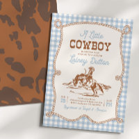 Blue Gingham Western Baby Shower Invitation