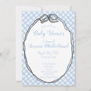 Blue Gingham with Bow Baby Shower Invitation