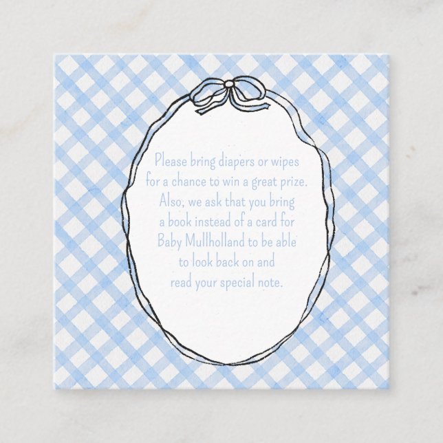 Blue Gingham with Bow Enclosure Card (Front)