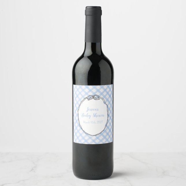 Blue Gingham with Bow Wine Label (Front)