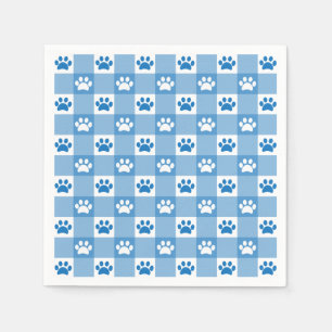 Blue Gingham with Paw Prints Picnic Party Napkin