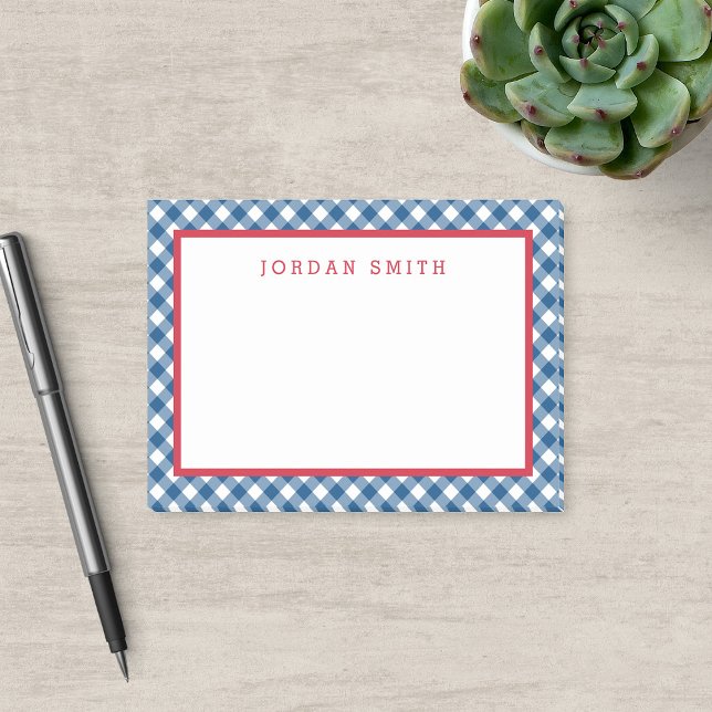 Blue Gingham with Red Border Post-it Notes (Creator Uploaded)