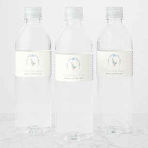 Blue Gingham Woodland Silly Goose Baby Shower Water Bottle Label