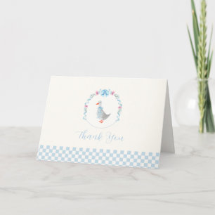 Blue Gingham Woodland Silly Goose Boy Baby Shower Thank You Card