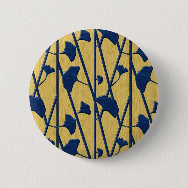 blue ginkgo 6 cm round badge (Front)