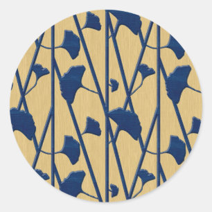 blue ginkgo classic round sticker