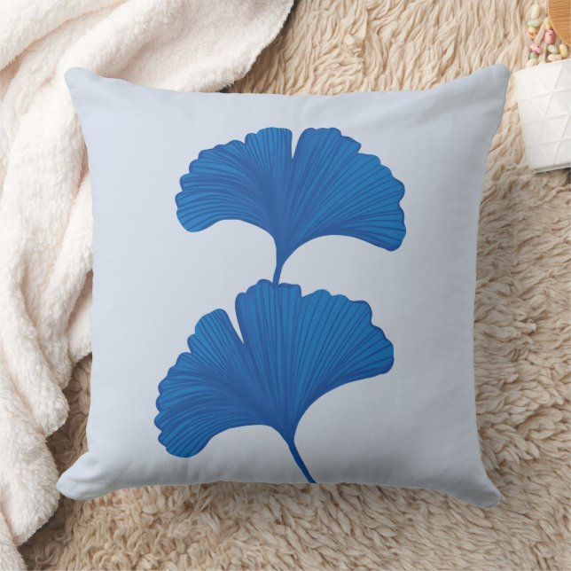 Blue Ginkgo Leaf  Customisable Background Colours  Cushion (Blanket)
