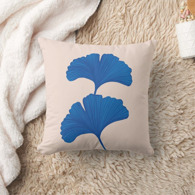 Blue Ginkgo Leaf  Customisable Background Colours  Cushion (Blanket)