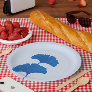 Blue Ginkgo Leaf  Customisable Background Colours  Paper Plate