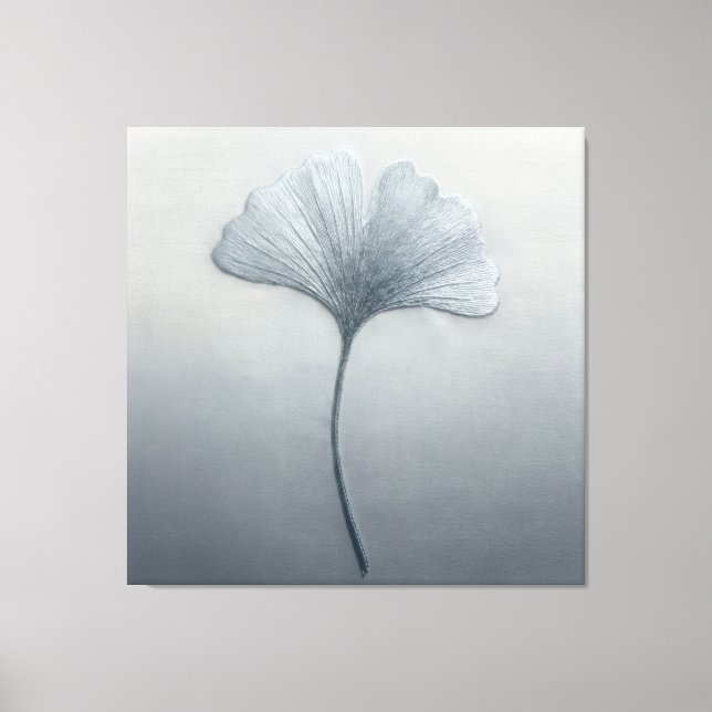 Blue Ginkgo Leaf Embroidery Texture Botanical Canvas Print (Front)