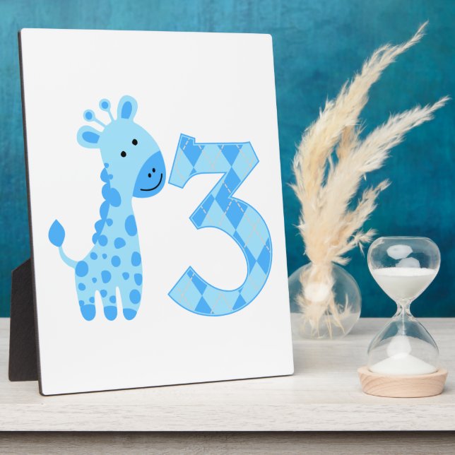Blue Giraffe 3rd Birthday Plaque (Side)