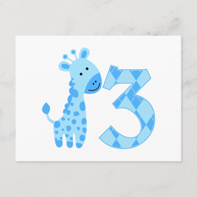 Blue Giraffe 3rd Birthday Postcard (Front)