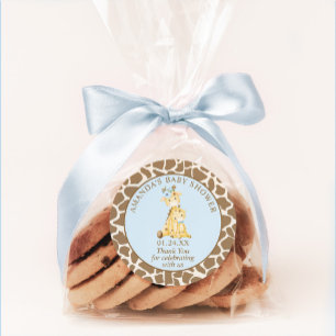 Blue Giraffe Baby Shower Classic Round Sticker