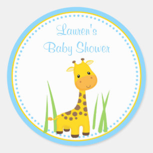 Blue Giraffe Baby Shower Favour Tag Sticker