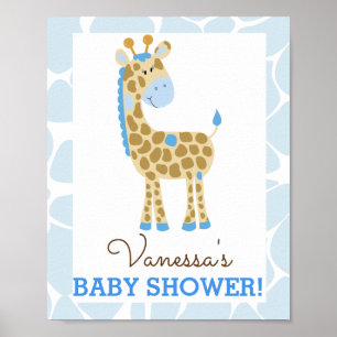 Blue Giraffe Baby Shower Sign