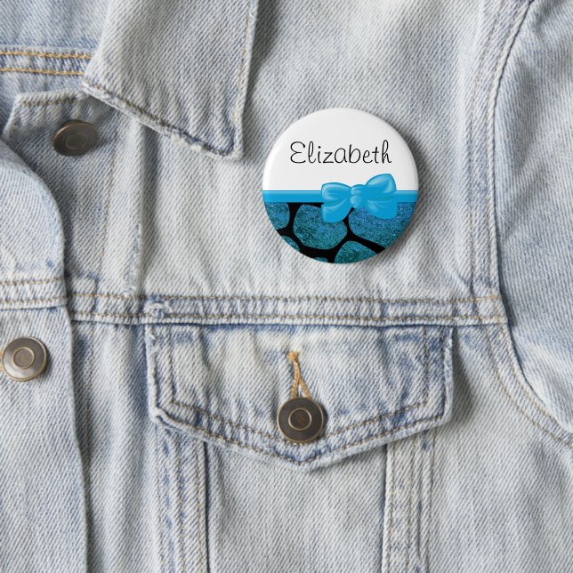 Blue Giraffe, Blue Glitter, Jungle, Your Name 6 Cm Round Badge (In Situ)