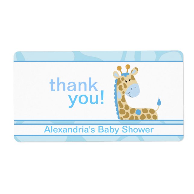 Blue Giraffe Customised Large Water Bottle Sticker (Front)