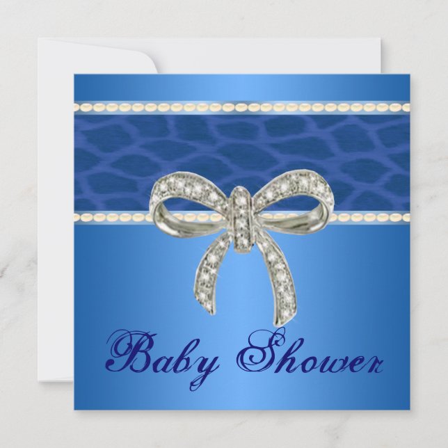 Blue Giraffe Diamond Bow Baby Shower Invitation (Front)