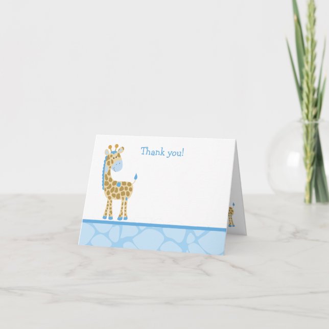 Blue Giraffe Folded Thank you Note Card (Front)