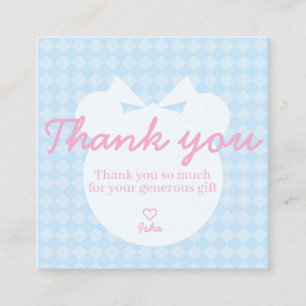 Blue Girl Bear Baby Shower Thank You Card Square