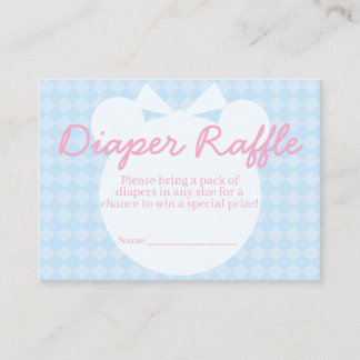 Blue Girl Bear Diaper Raffle Ticket Baby Shower Enclosure Card