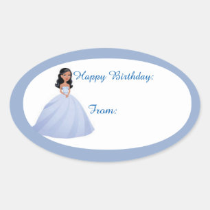 Blue Girl Birthday Gift Tag Stickers