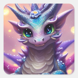 Blue Girl Dragon  Square Sticker