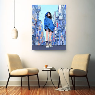 Blue Girl|Sushi JK Generative ai  Canvas Print