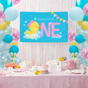 Blue Girl Watercolor Duck Oh What Fun One Party Banner