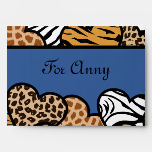 Blue Girly animal print hearts with a name Envelope