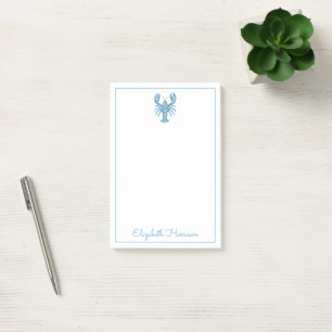 Blue Girly Floral Lobster Personalised Post-it Notes