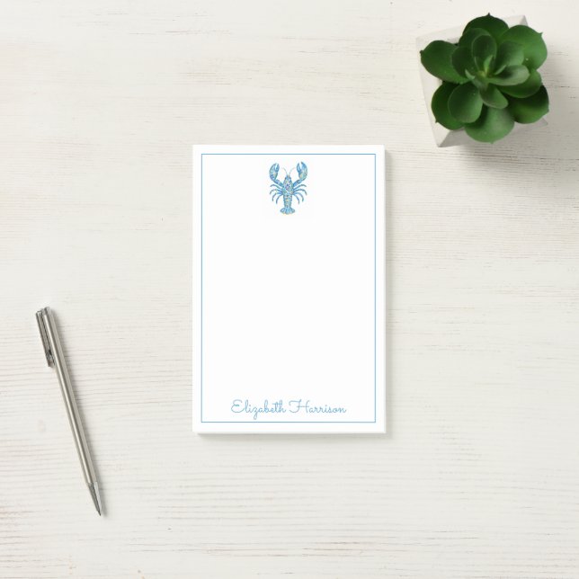 Blue Girly Floral Lobster Personalised Post-it Notes (Office)