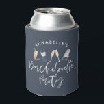 Blue girly modern cocktail script bachelorette can cooler<br><div class="desc">Navy blue summery girly modern cocktail script bachelorette party design.</div>