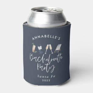 Blue girly modern cocktail script bachelorette can cooler