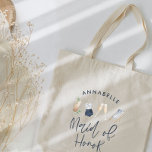 Blue girly modern cocktail script maid of honour tote bag<br><div class="desc">Navy blue summery girly modern cocktail script maid of honour party design.</div>