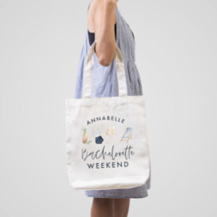 Blue girly modern drinks bachelorette weekend tote bag
