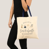 Blue girly modern drinks bachelorette weekend tote bag (Front (Product))