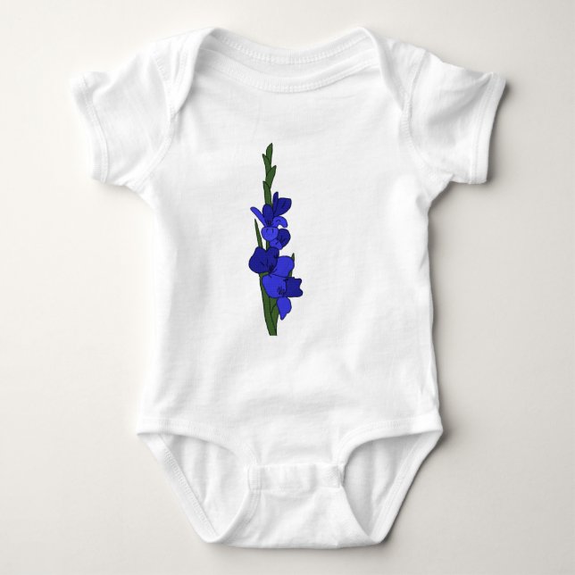 Blue gladiole baby bodysuit (Front)