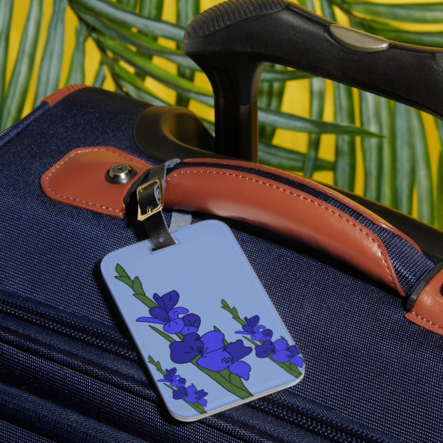 Blue gladiole luggage tag (Front Insitu 1)