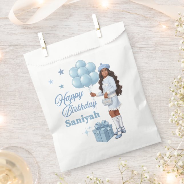 Blue Glam Black Teen Girl Birthday Party Favour Bags (Clipped)