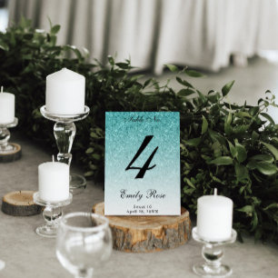 Blue Glam Glitter Table Number Card