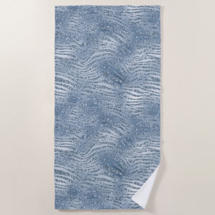 Blue Glam Glitter Zebra Print Beach Towel