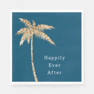 Blue Glam Gold Glitter Palm Tree Napkin