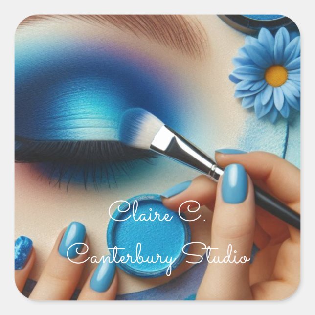 Blue Glam Makeup Aesthetic Personalised Square Sticker (Front)