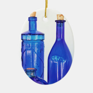 Blue Glass Bottles Ceramic Tree Decoration