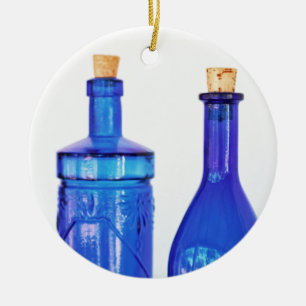 Blue Glass Bottles Ceramic Tree Decoration