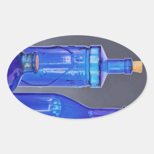 Blue Glass Bottles Oval Sticker