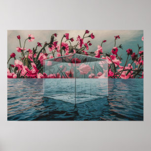 Blue Glass Box Waterscape Poster Print Wall Art