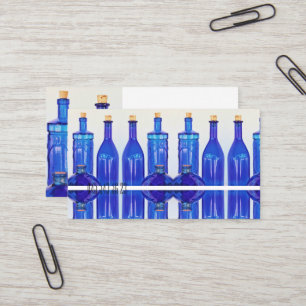 Blue Glass Corked Lined Up Bottles Business Card