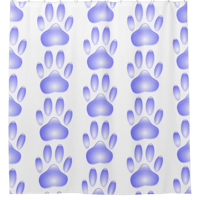 Blue Glass Dog Paw Print Pattern Shower Curtain (Front)